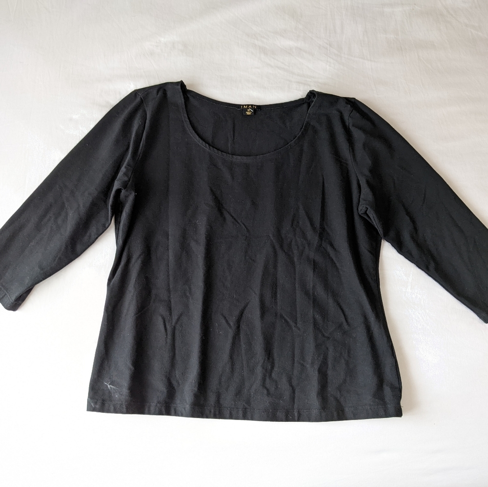Iman Black Top Round Neckline Women's Size 1X 3/4 length sleeves